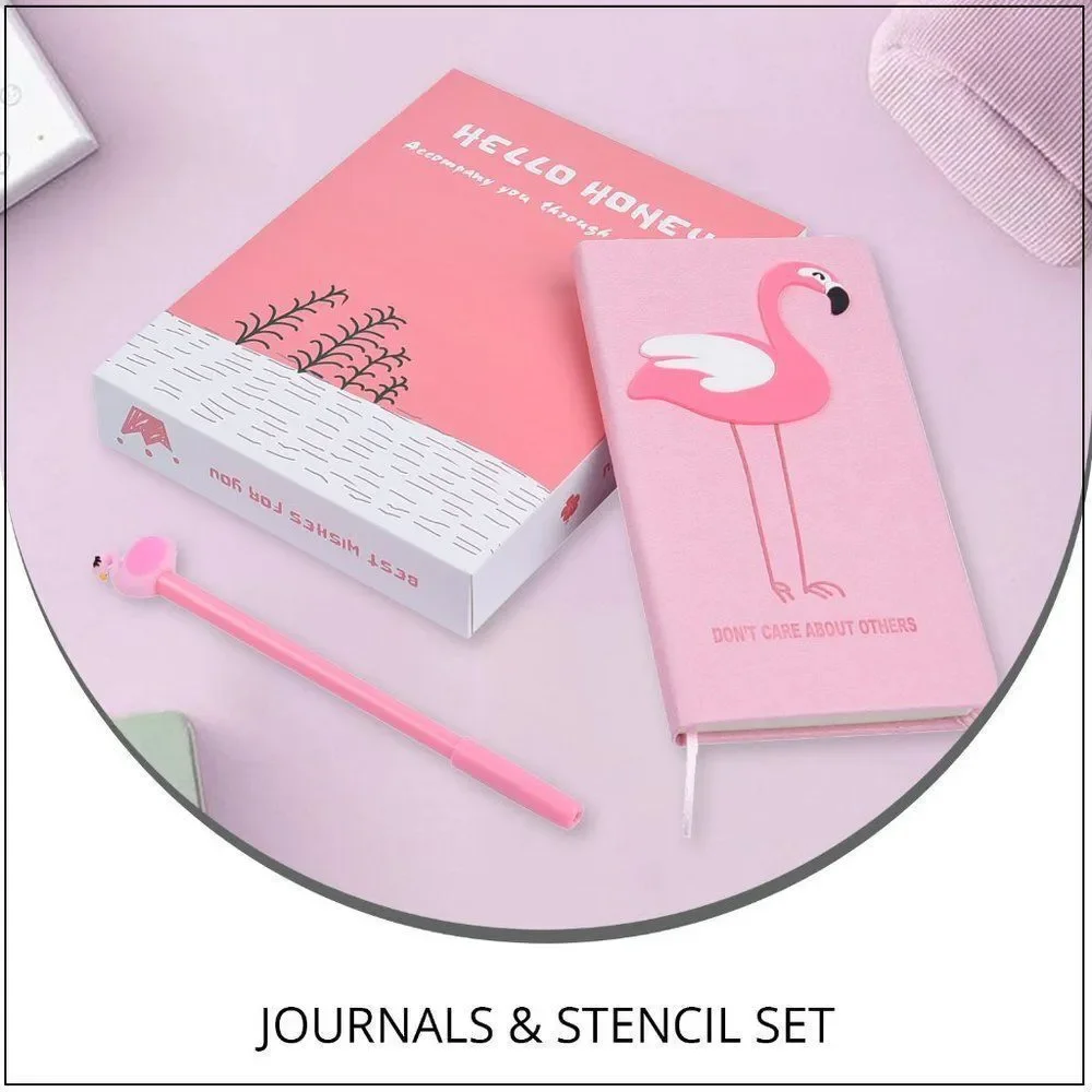 Pink Flamingo Pattern Journal with Stencil Set